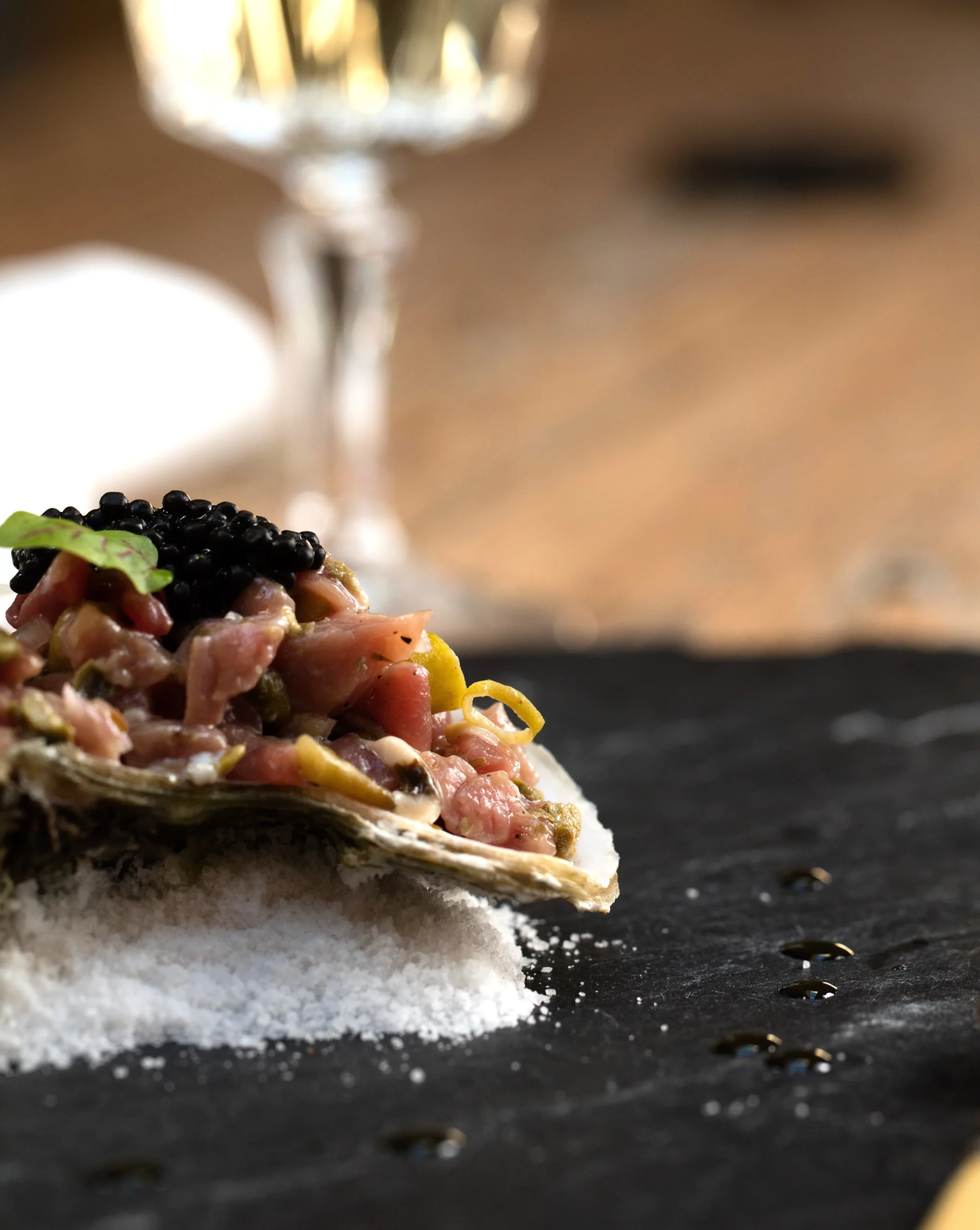 tartare terre mer avec vinaigre de vin blanc doux Petit Manseng